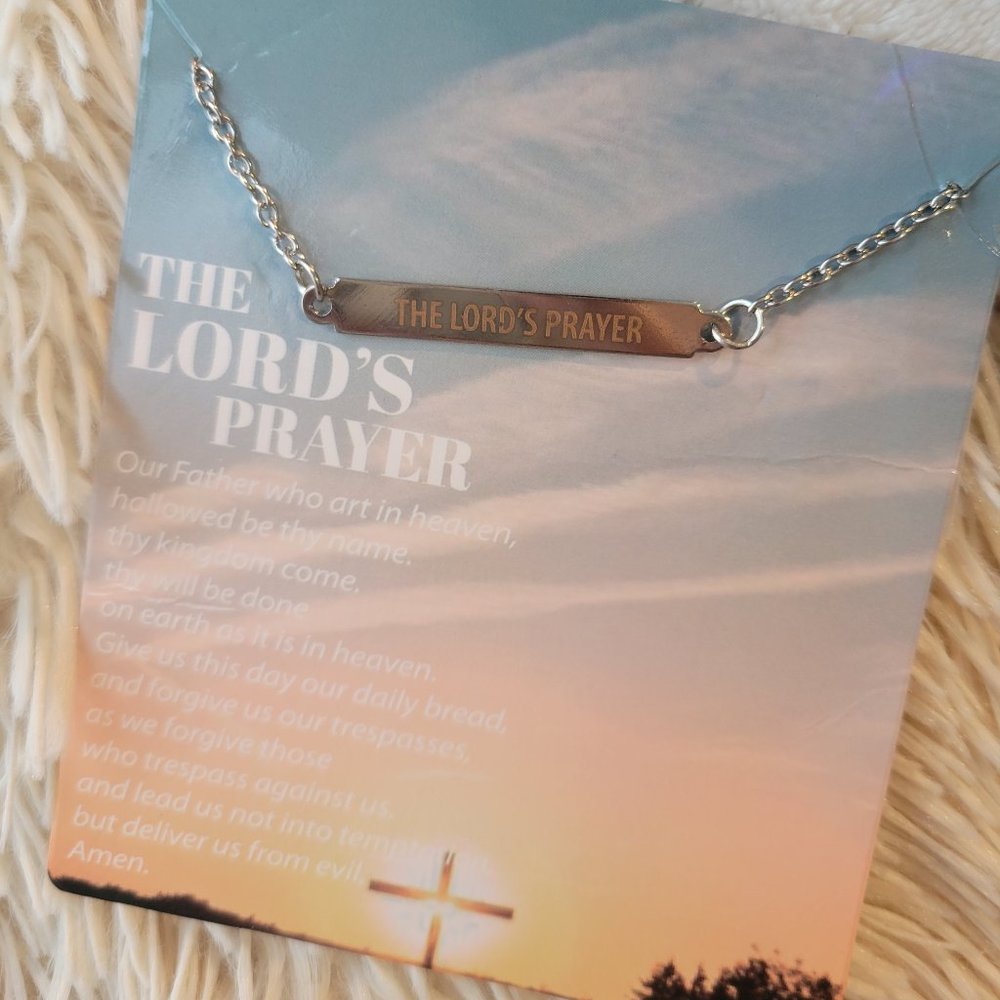 NEW Silver The Lords Prayer Religious Bar Necklace Unisex